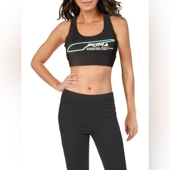 Puma Evide Womens Running Top Sports Bra Cropped Activewear Gym Black Size XS - Picture 5 of 9